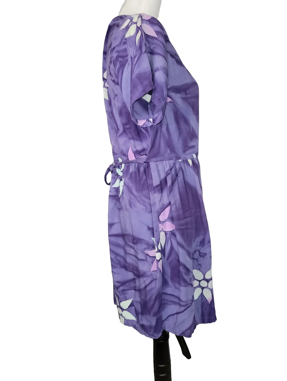 Island Imports Purple Tie Dye Floral Rayon Dress - Size L - Boho Hawaiian Luau